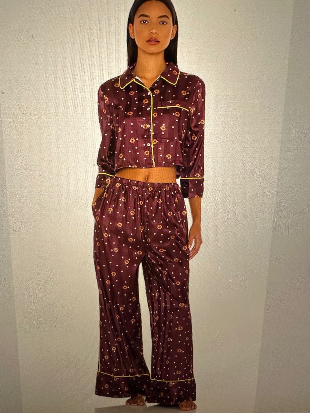 FREE PEOPLE PAJAMA PARTY FLORAL WINE PAJAMA SET